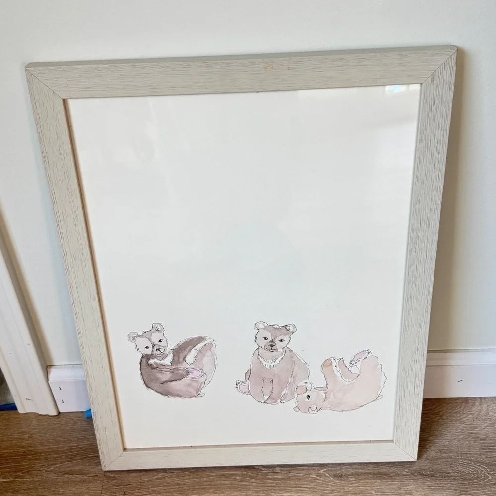 Restoration Hardware Baby nursery art framed birch decor neutral watercolor bear